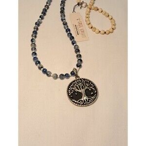 NWT Peyote Bird Tree Of Life Pendant Sodalite & Sandalwood Beads Necklace 28"